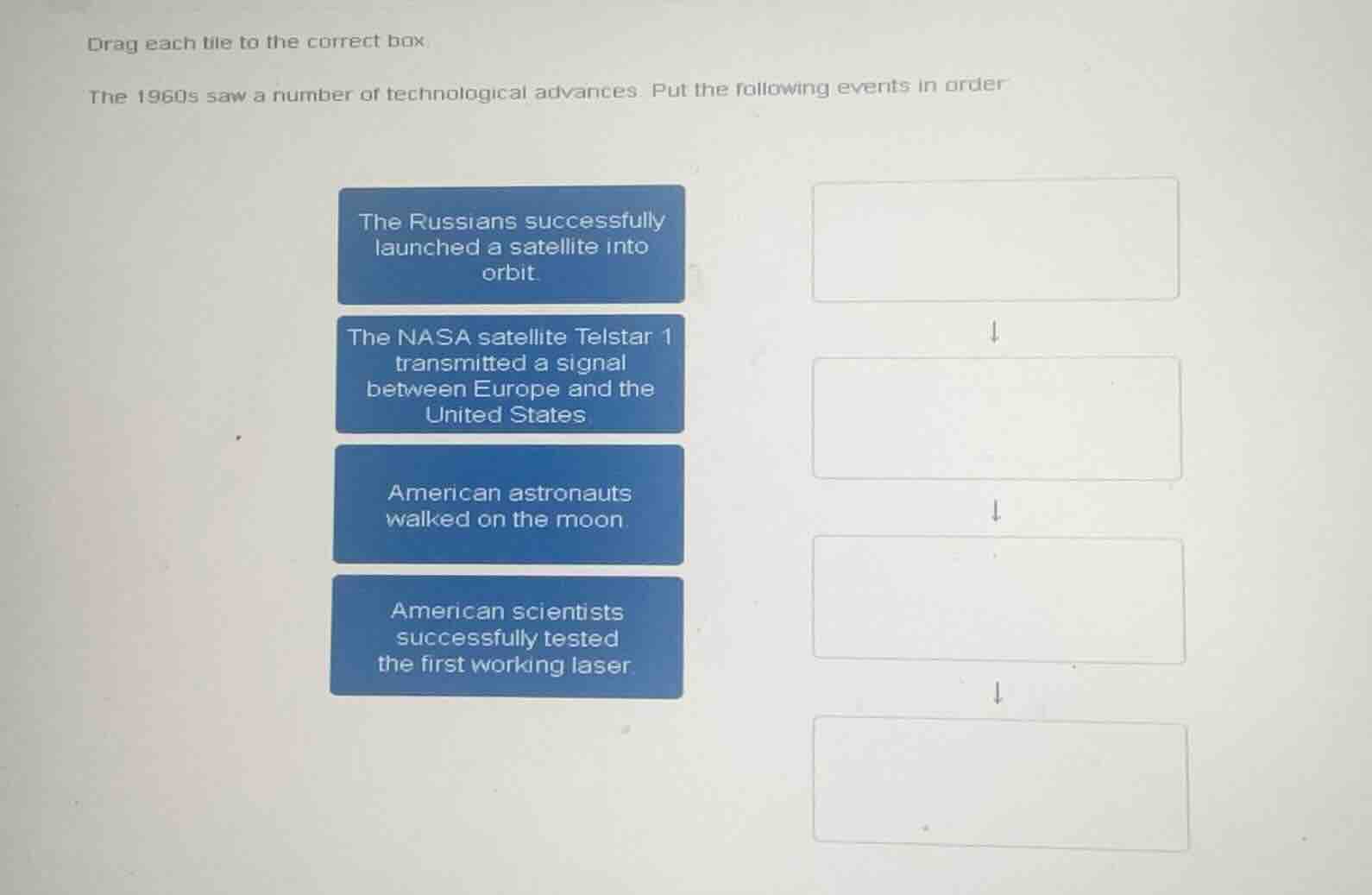 drag each tile to the correct box the 1960s saw a number of technologic…