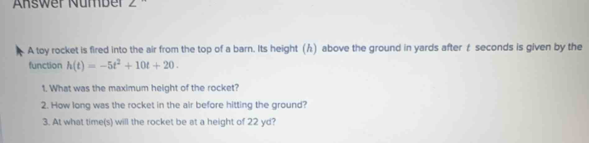 a toy rocket is fired into the air from the top of a barn. its height (…