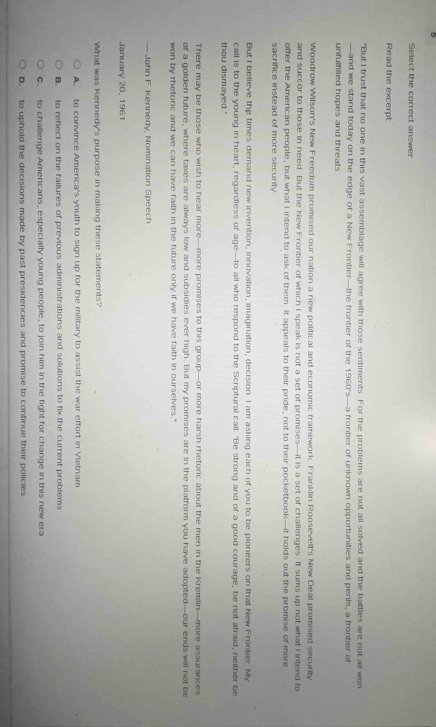 select the correct answer. read the excerpt \but i trust that no one in…