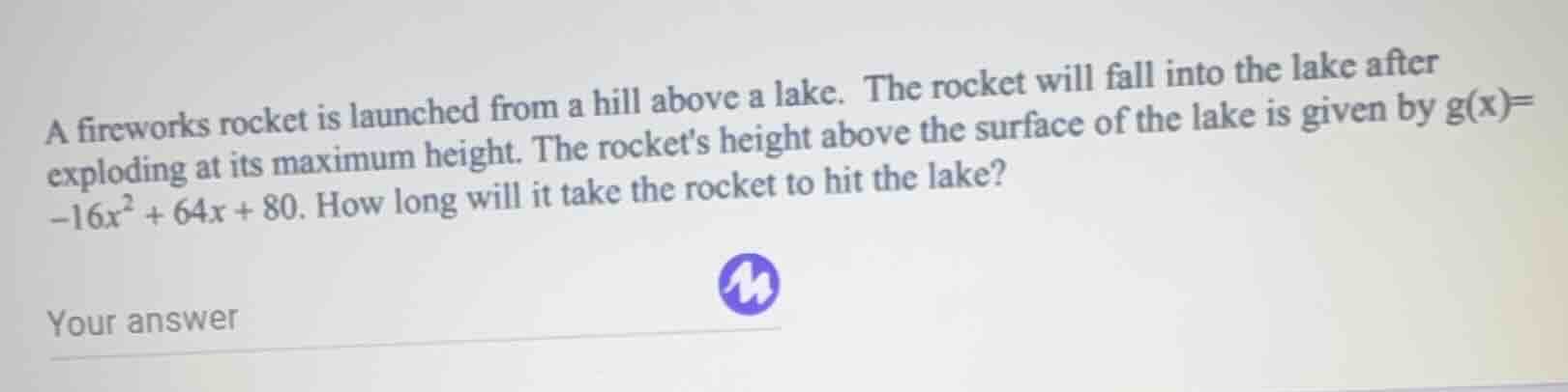 a fireworks rocket is launched from a hill above a lake. the rocket wil…
