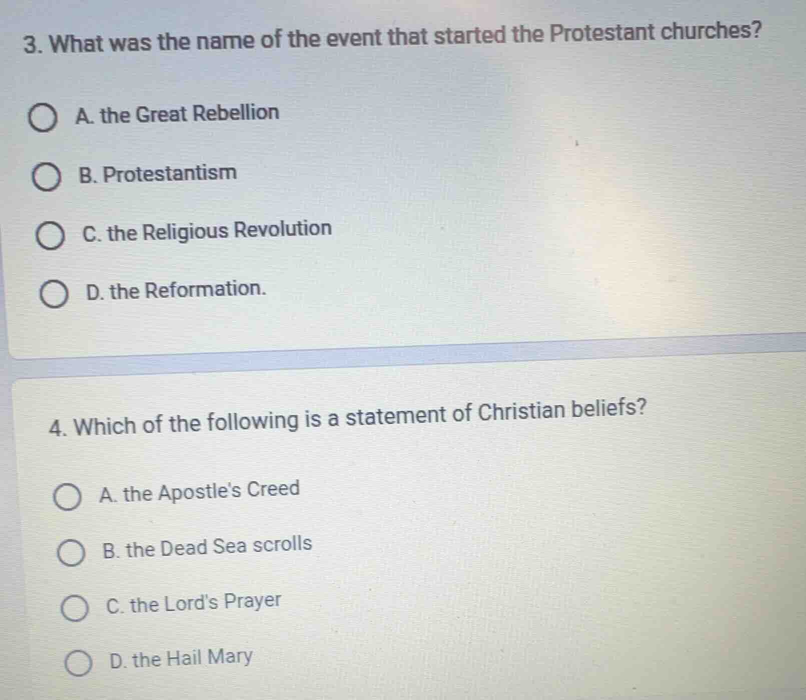 3. what was the name of the event that started the protestant churches?…
