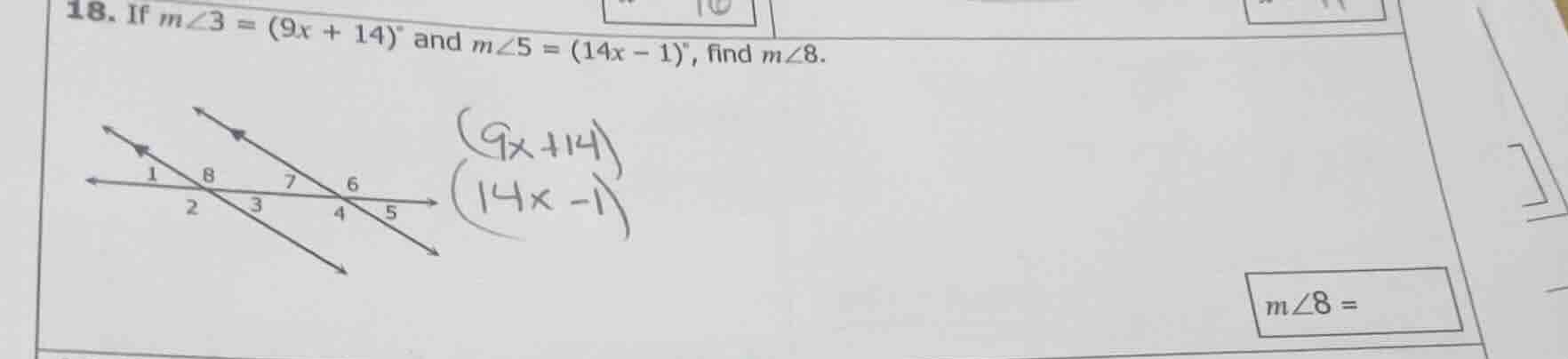 18. if ( mangle3 = (9x + 14)^circ ) and ( mangle5 = (14x - 1)^circ ), f…