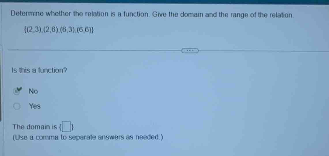 determine whether the relation is a function. give the domain and the r…