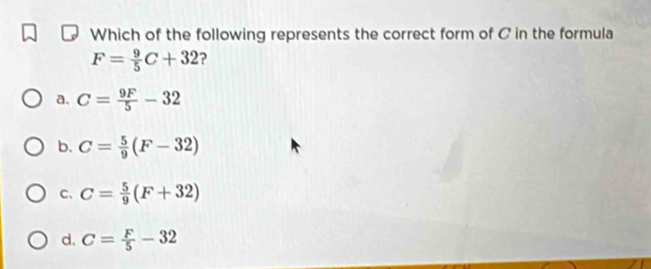 which of the following represents the correct form of ( c ) in the form…