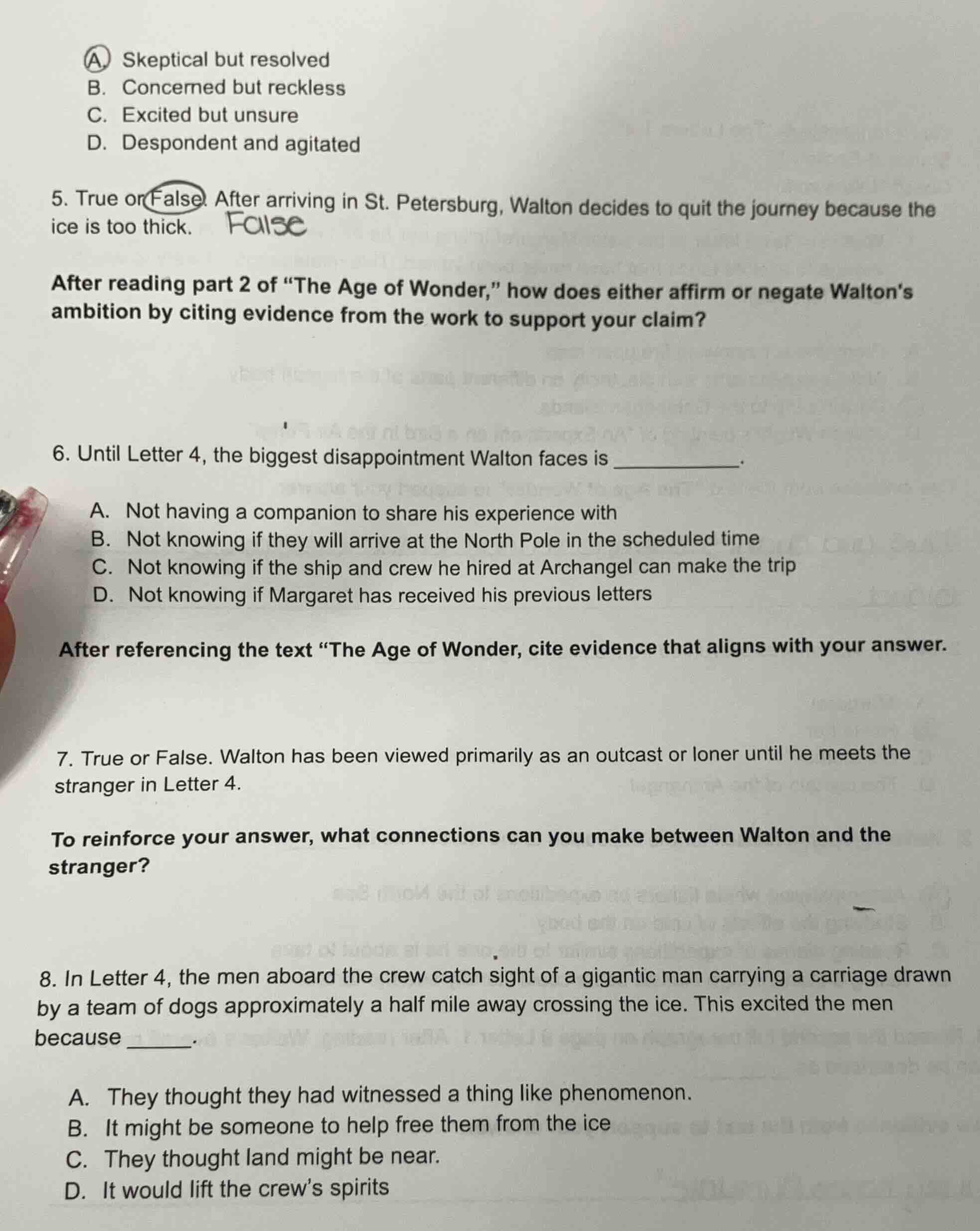 a. skeptical but resolved b. concerned but reckless c. excited but unsu…