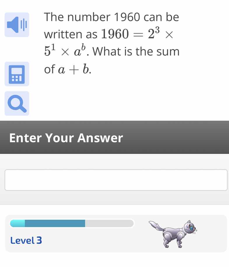 the number 1960 can be written as $1960 = 2^3 \\times 5^1 \\times a^b$.…