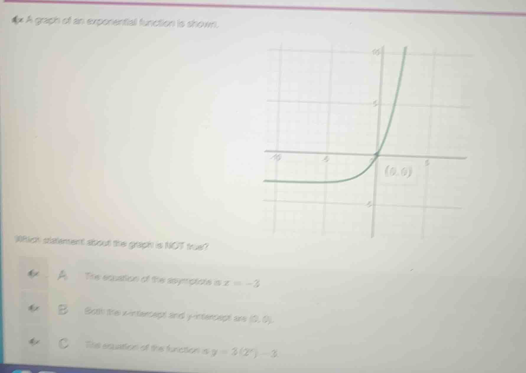 4x a graph of an exponential function is shown. which statement about t…