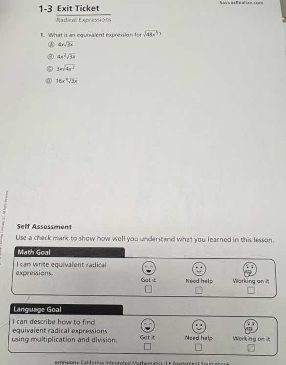 1-3 exit ticket radical expressions 1. what is an equivalent expression…