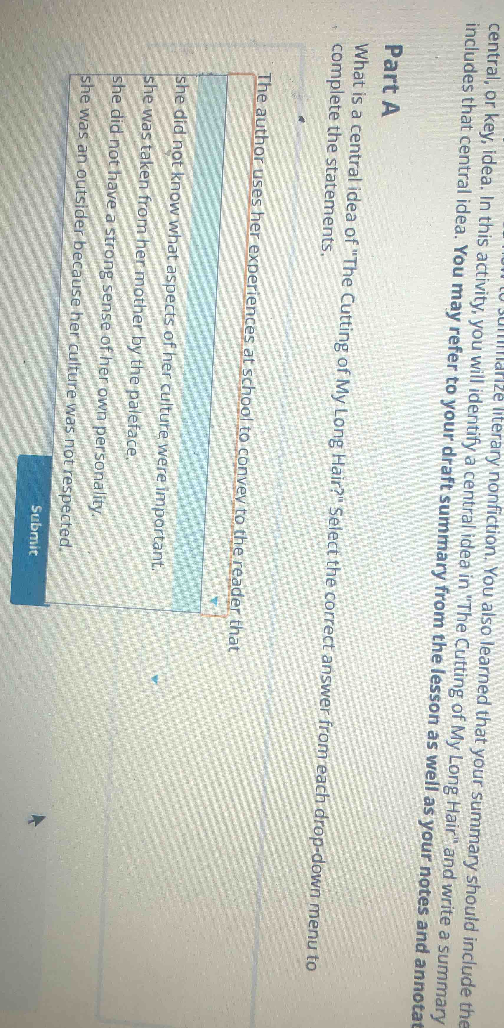 central, or key, idea. in this activity, you will identify a central id…