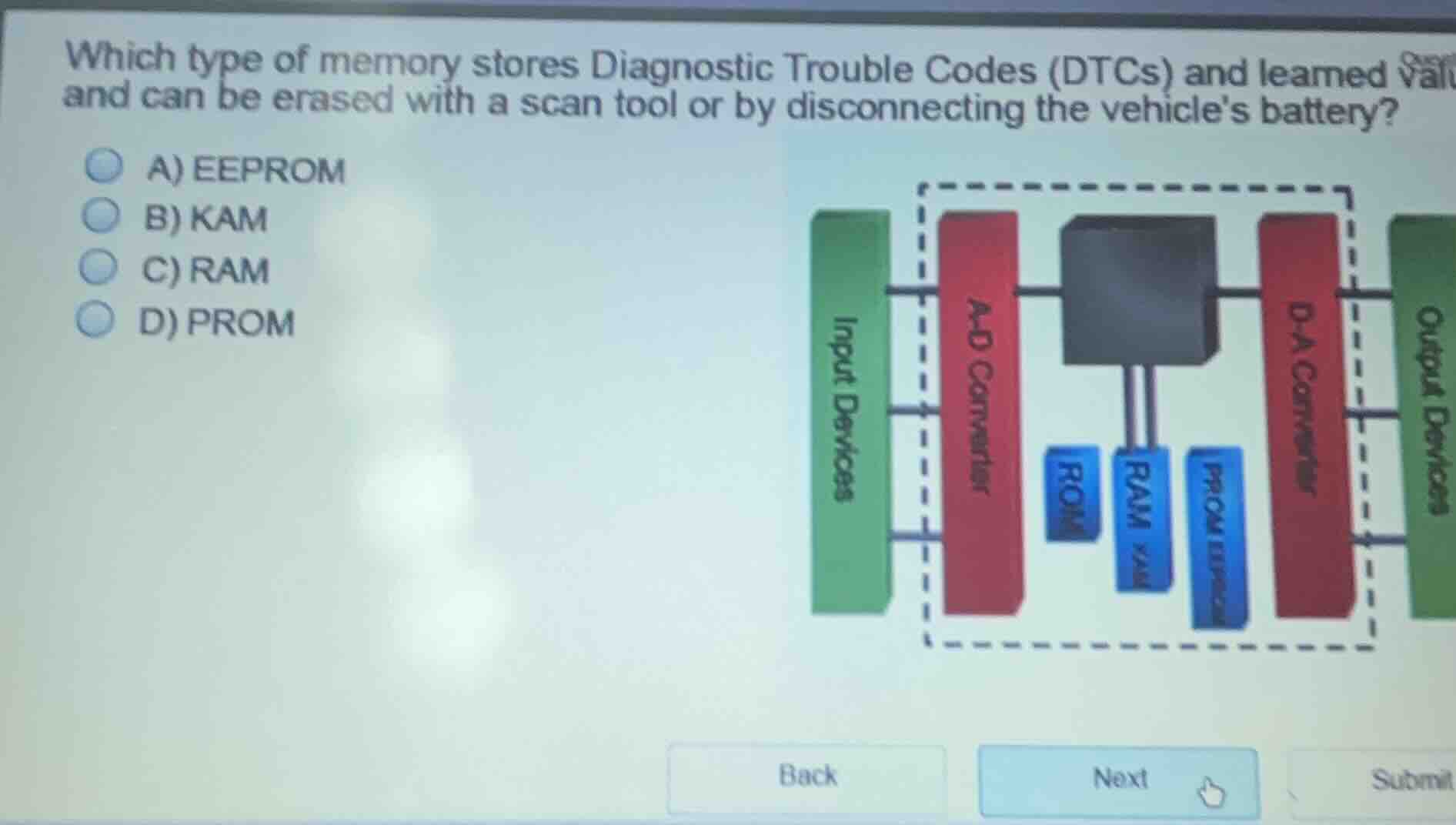 which type of memory stores diagnostic trouble codes (dtcs) and learned…