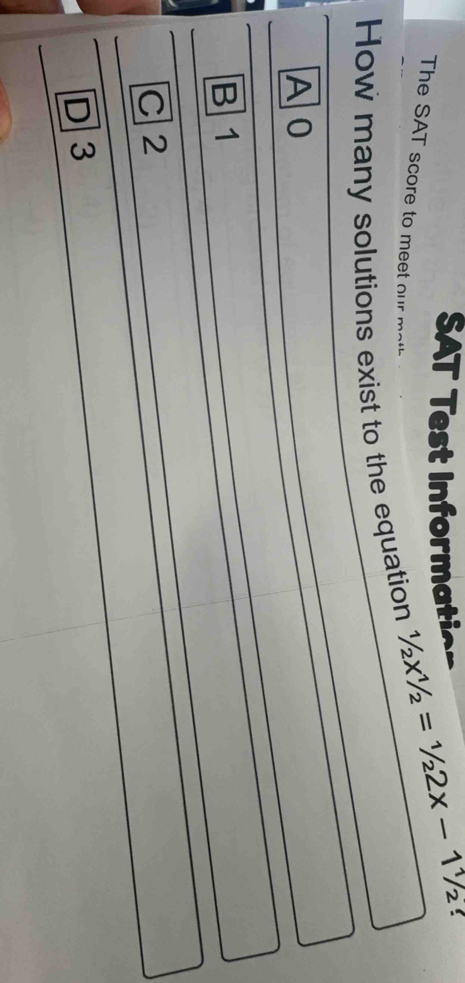 how many solutions exist to the equation ½×½ = ½²x - ½? a 0 b 1 c 2 d 3