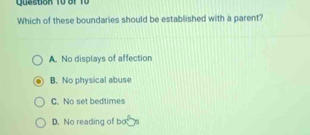 question 10 of 10 which of these boundaries should be established with …