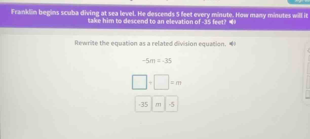 franklin begins scuba diving at sea level. he descends 5 feet every min…