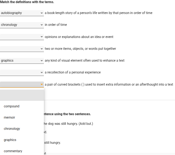 match the definitions with the terms. autobiography a book - length sto…