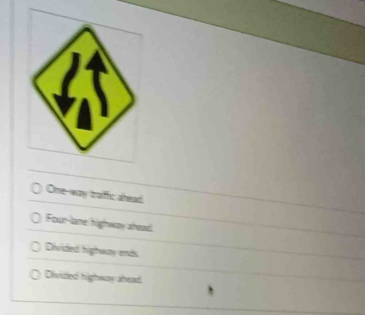 options: one - way traffic ahead. four - lane highway ahead. divided hi…