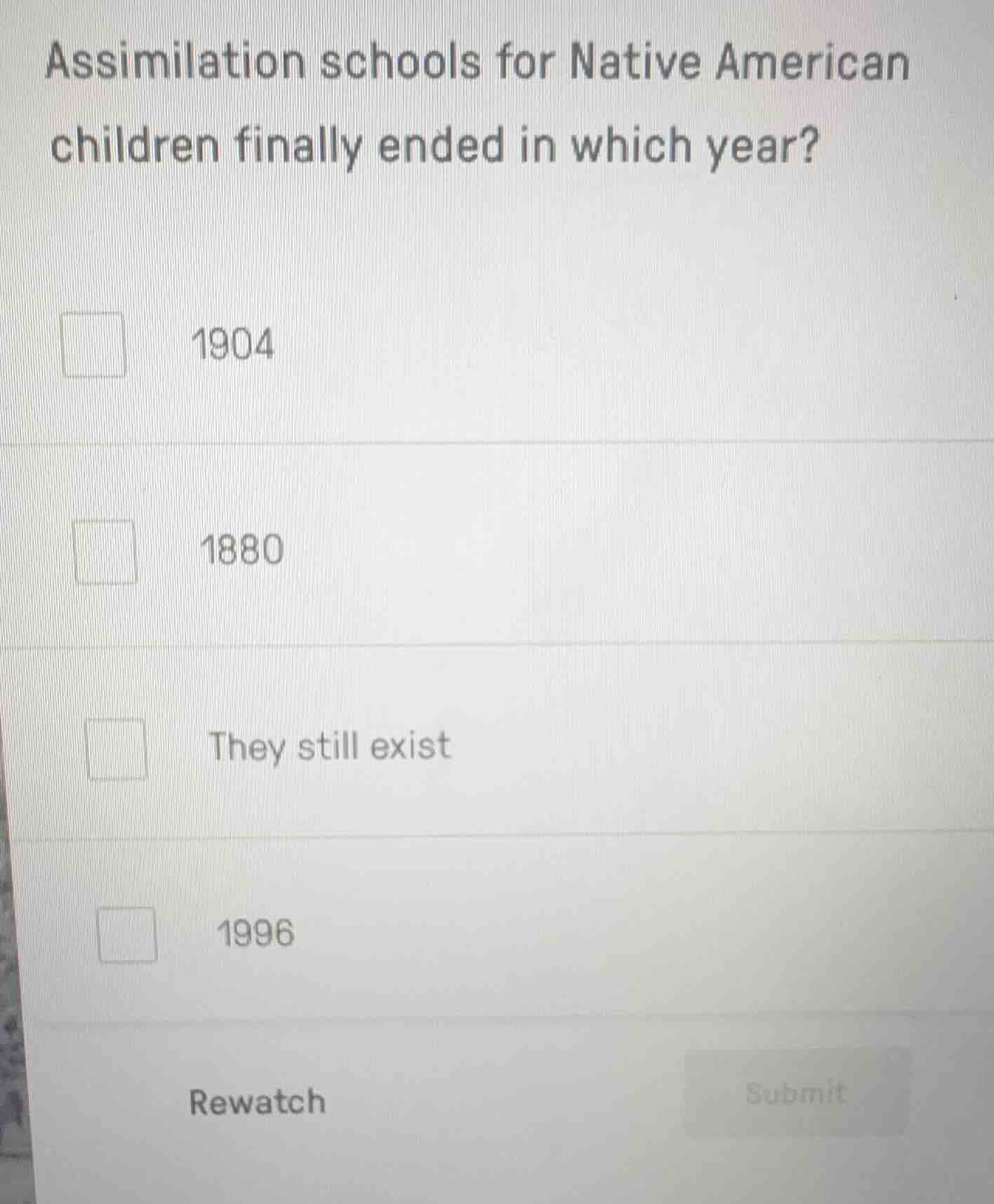 assimilation schools for native american children finally ended in whic…