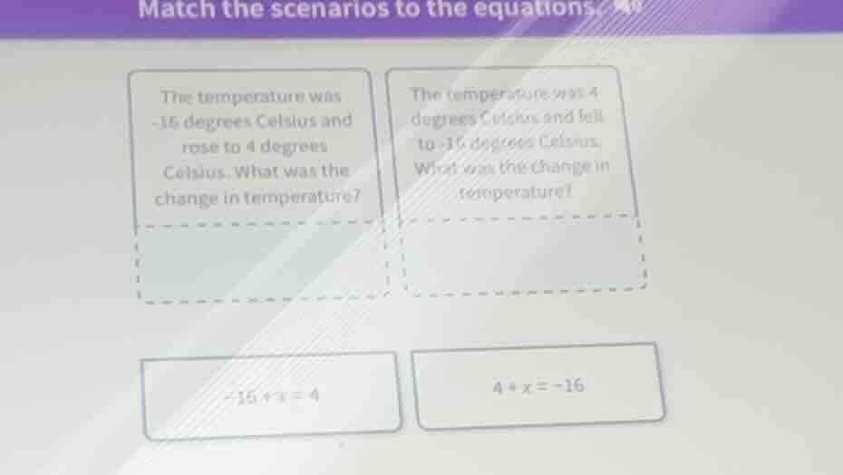 match the scenarios to the equations. the temperature was -16 degrees c…