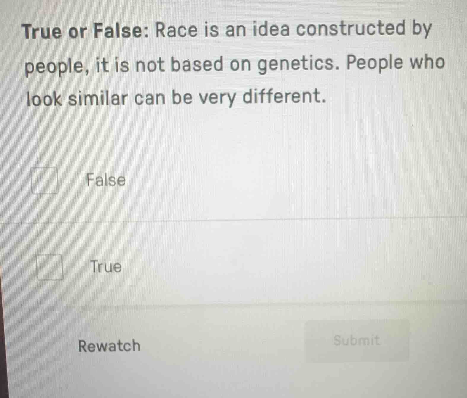 true or false: race is an idea constructed by people, it is not based o…