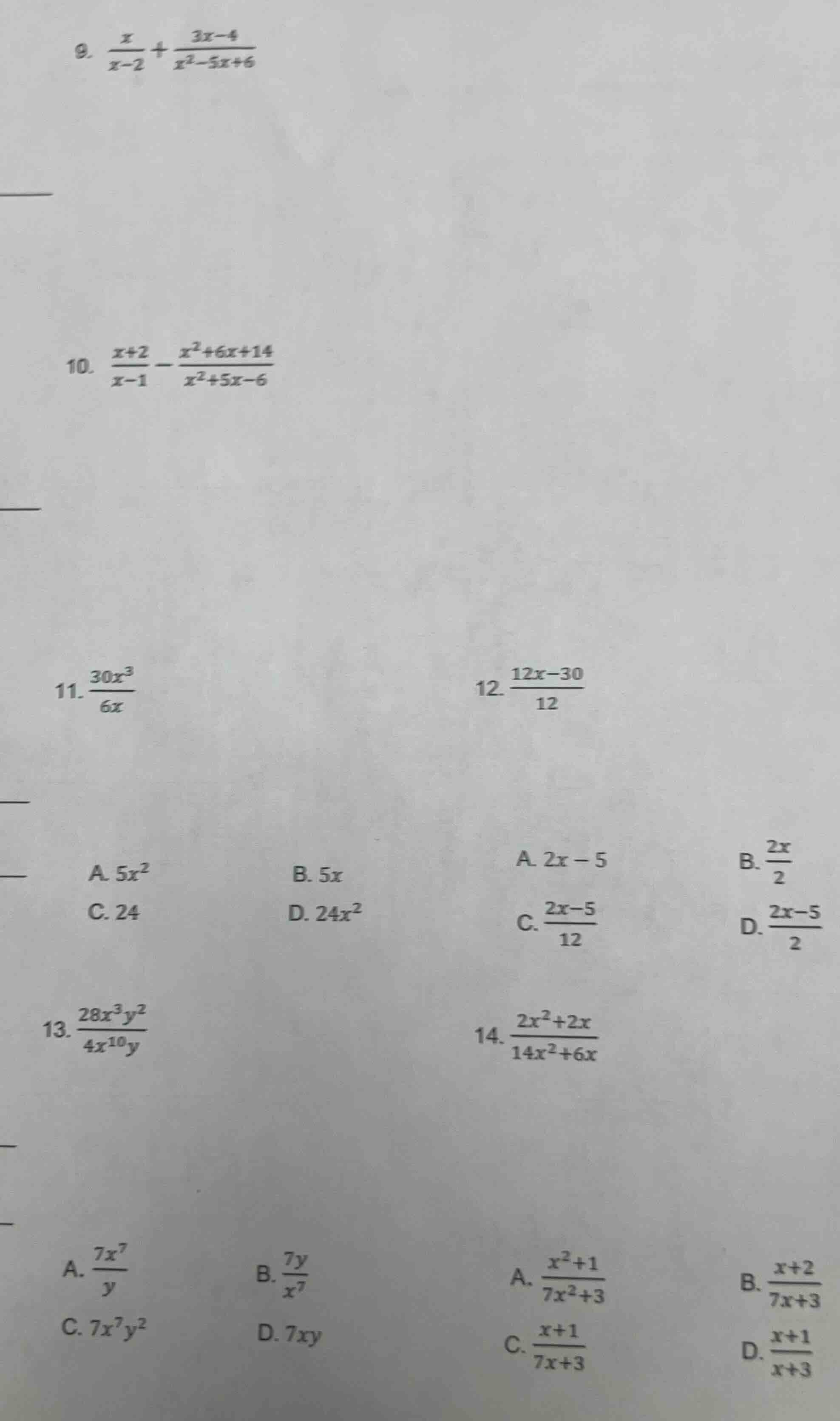 9. \\(\\frac{x}{x - 2}+\\frac{3x - 4}{x^{2}-5x + 6}\\)\ \\_\\_\\_\\_\\_…
