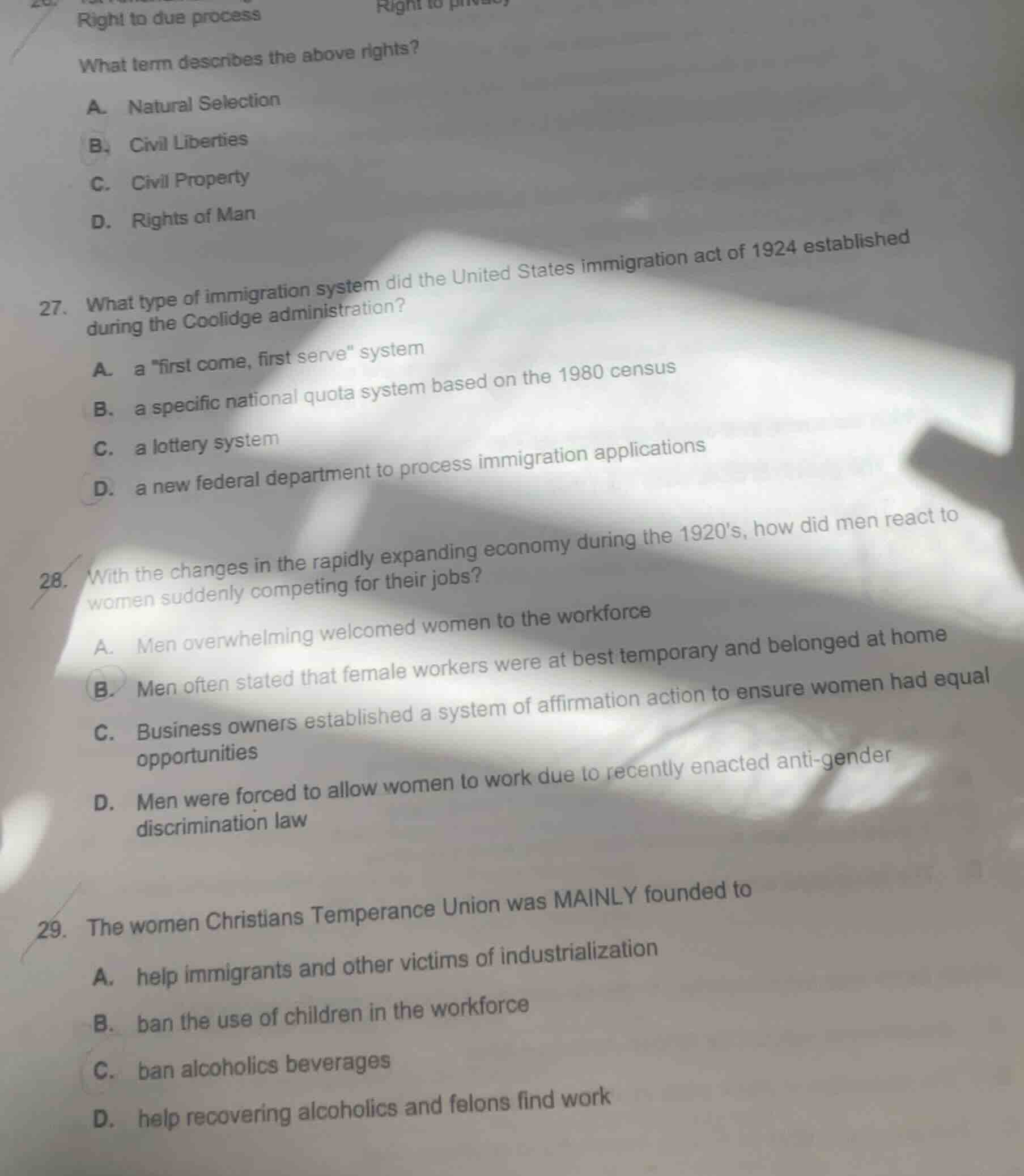 right to due process what term describes the above rights? a. natural s…