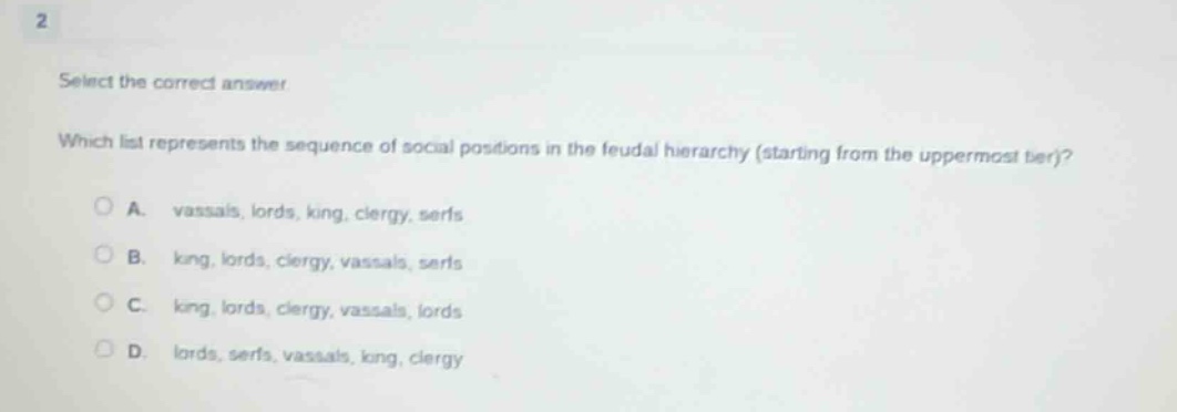 2 select the correct answer which list represents the sequence of socia…