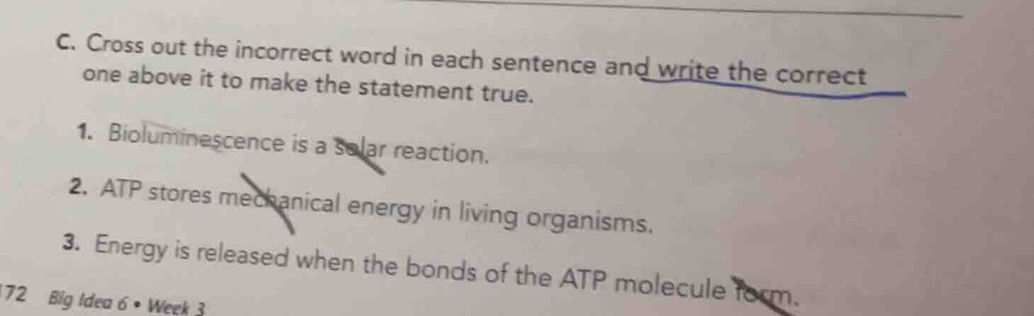 c. cross out the incorrect word in each sentence and write the correct …