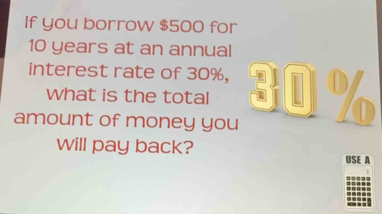 if you borrow $500 for 10 years at an annual interest rate of 30%, what…
