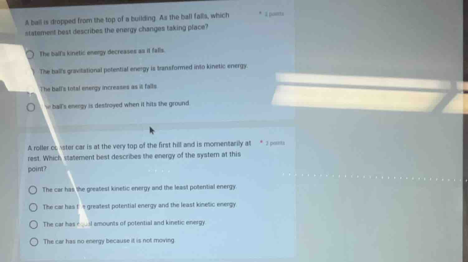a ball is dropped from the top of a building. as the ball falls, which …