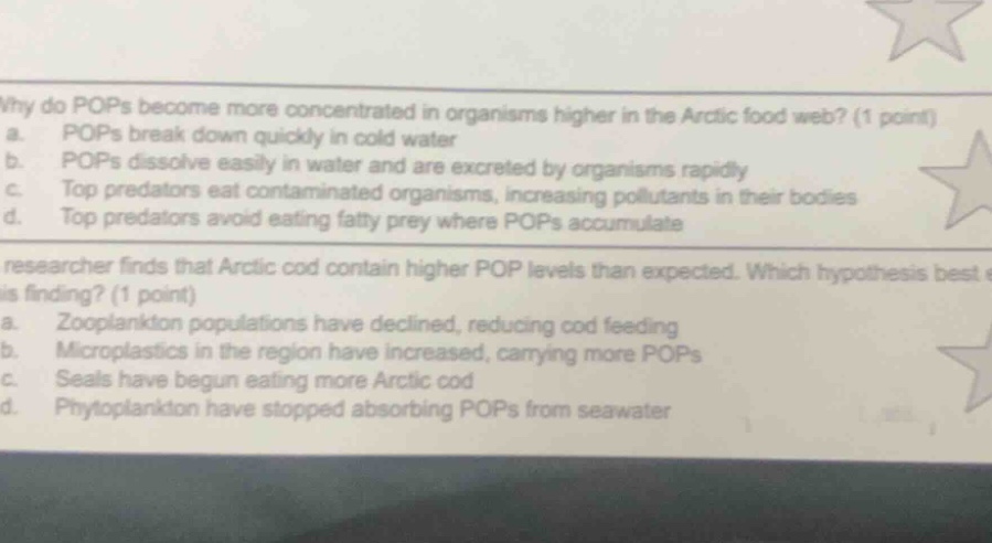 why do pops become more concentrated in organisms higher in the arctic …