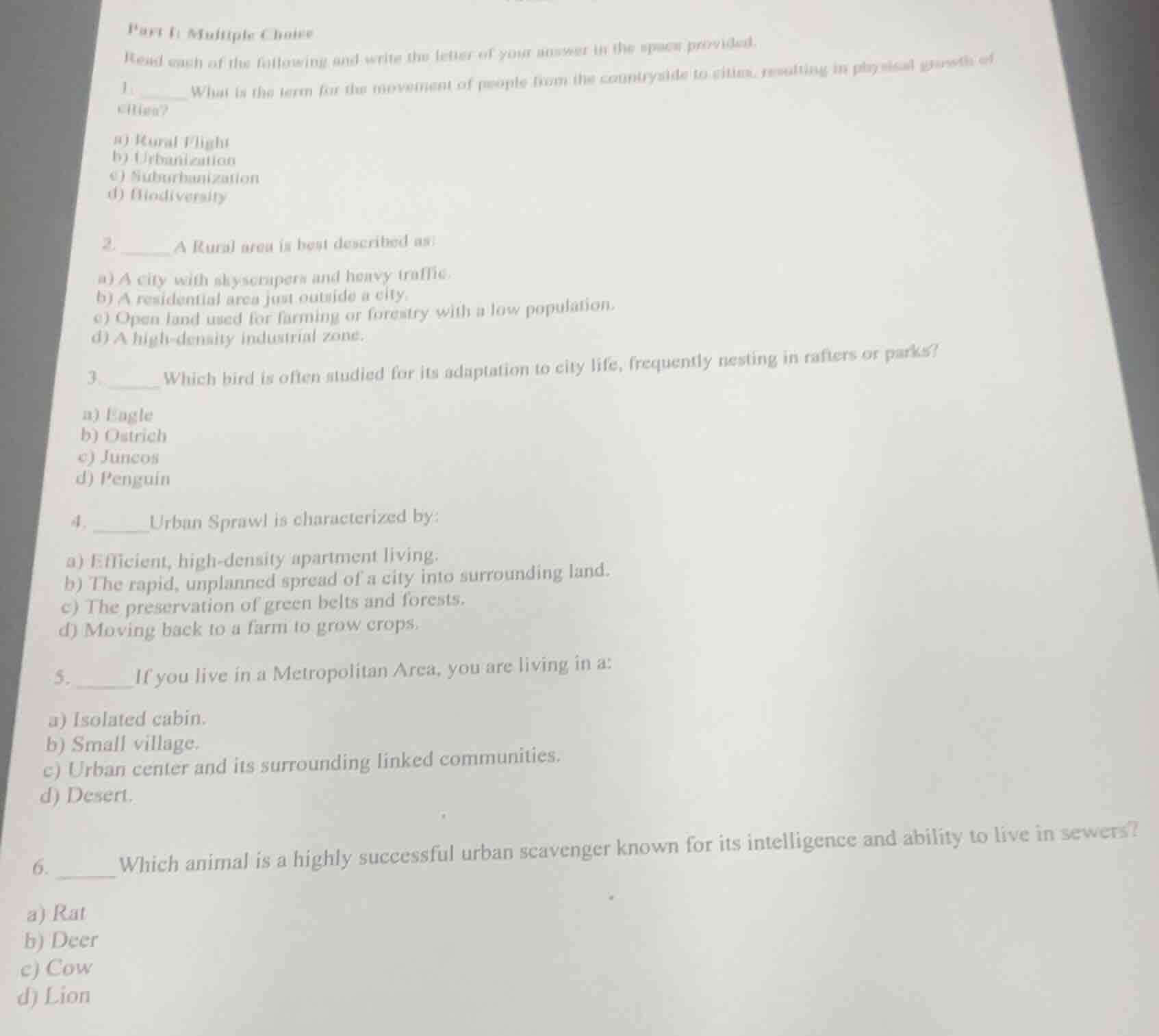 part i: multiple choice read each of the following and write the letter…