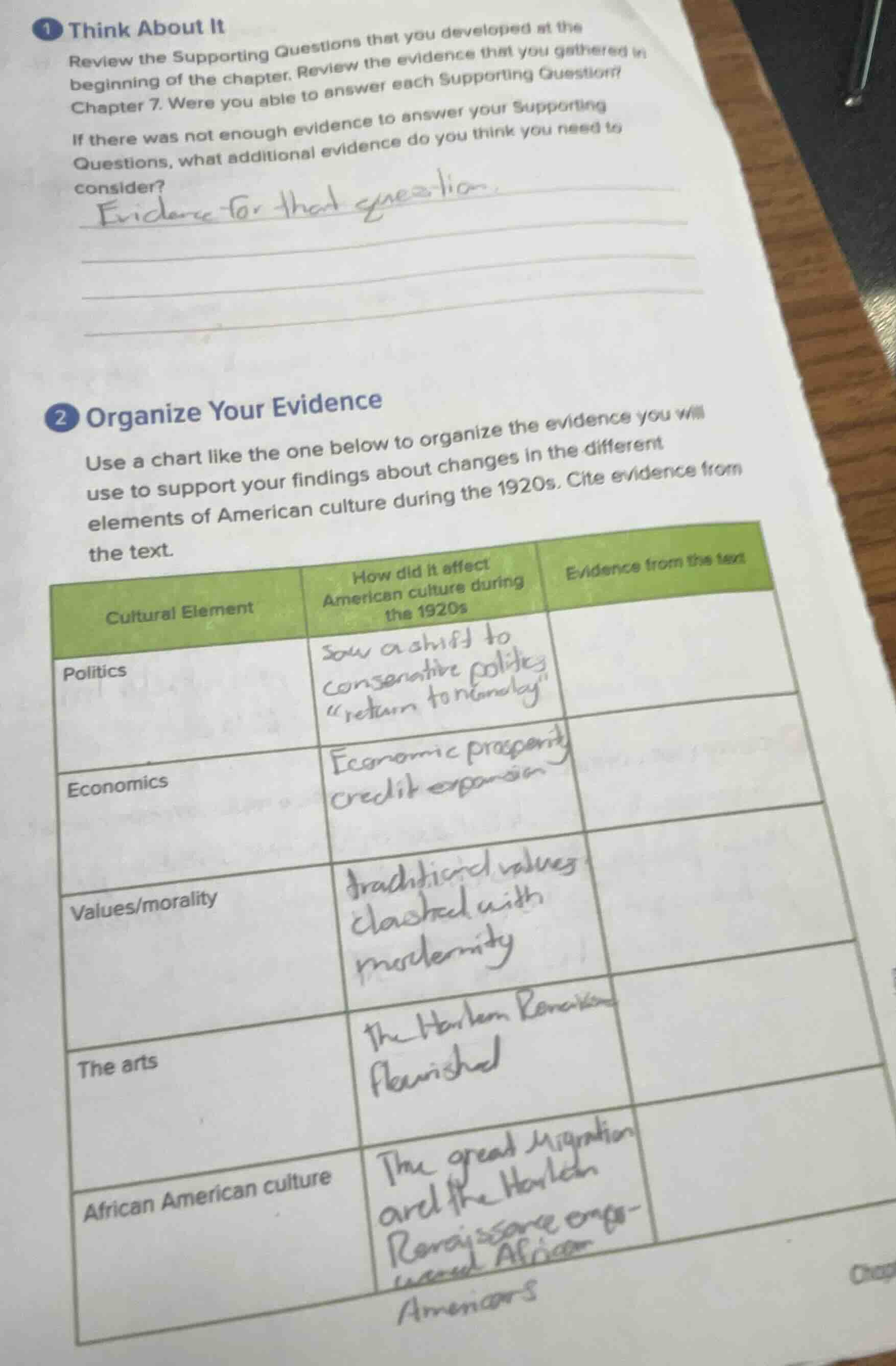 1 think about it review the supporting questions that you developed at …