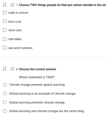 7. choose two things people do that put carbon dioxide in the air. walk…