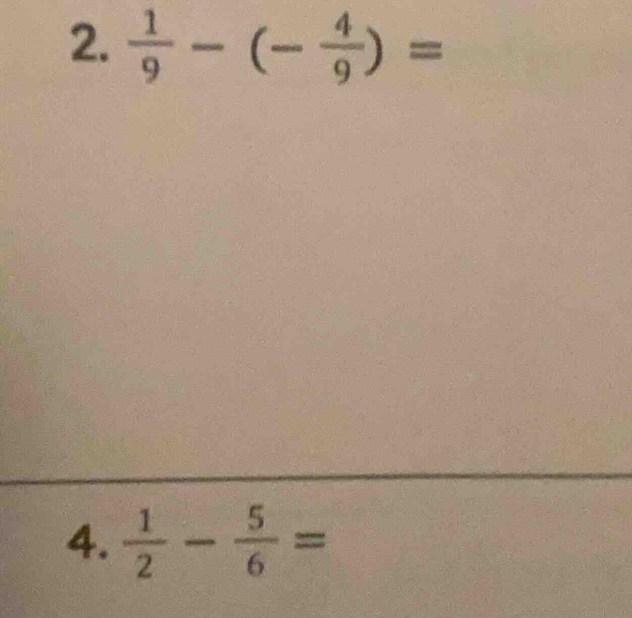 2. \\(\frac{1}{9} - (-\frac{4}{9}) =\\)\ 4. \\(\frac{1}{2} - \frac{5}{6…