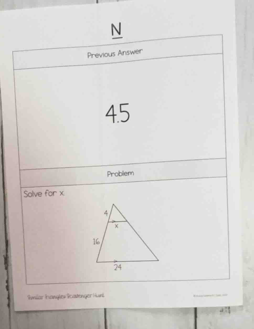 solve for x: (there is a triangle with a line segment parallel to the b…