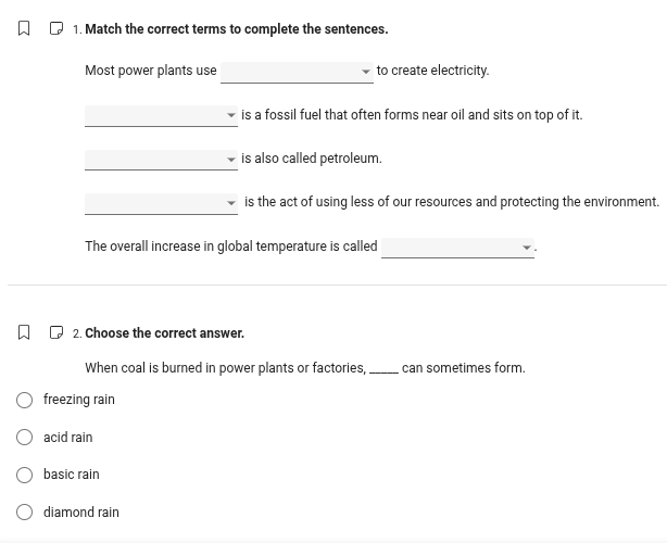 1. match the correct terms to complete the sentences. most power plants…