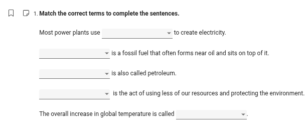 1. match the correct terms to complete the sentences. most power plants…