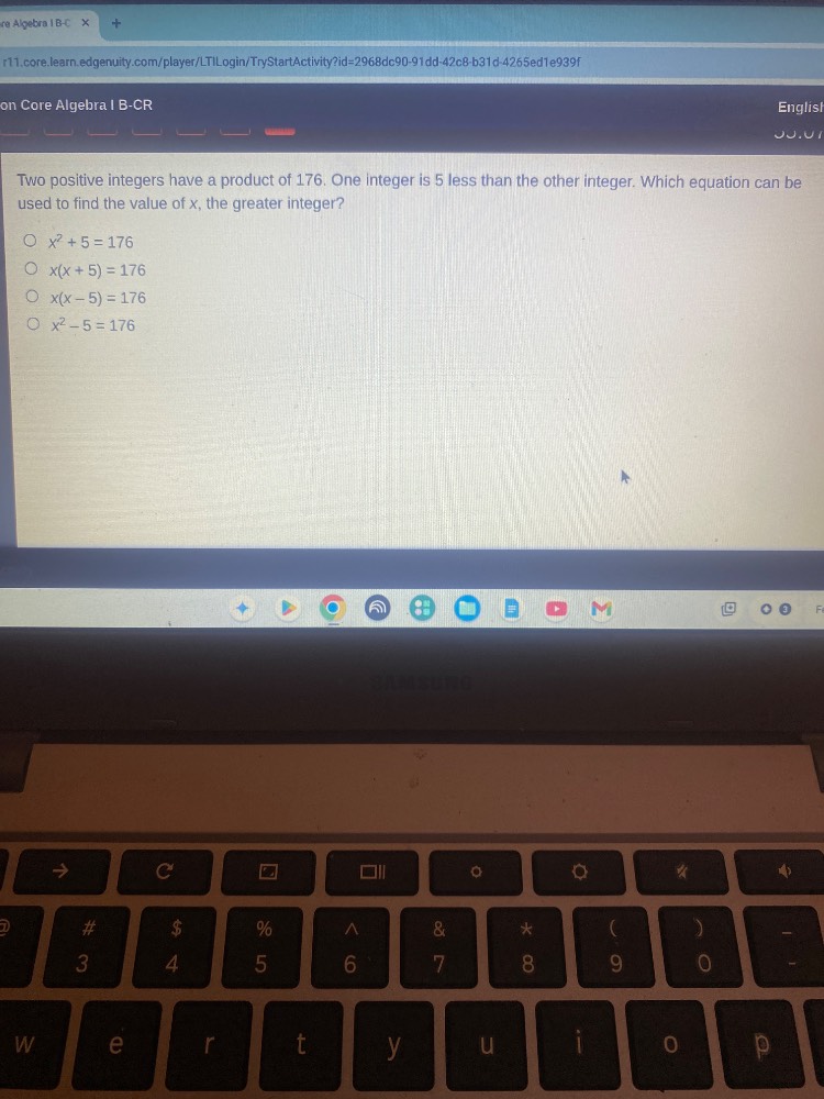 two positive integers have a product of 176. one integer is 5 less than…