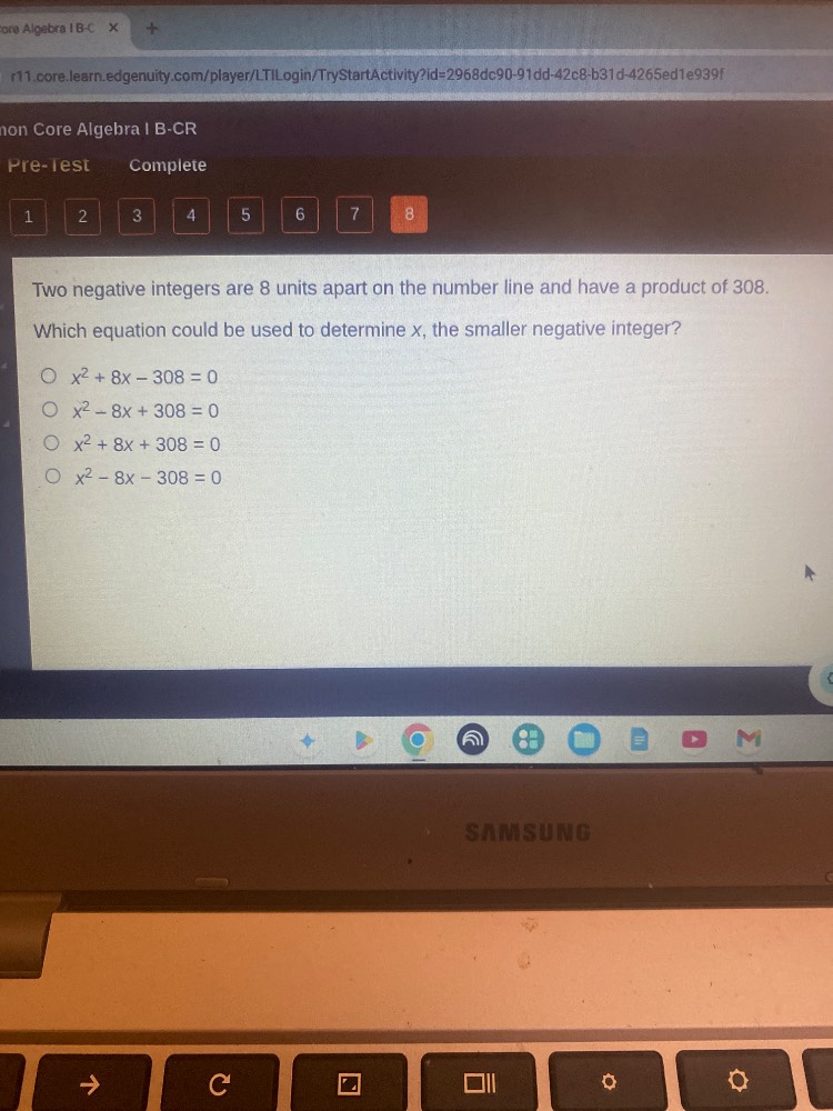 two negative integers are 8 units apart on the number line and have a p…