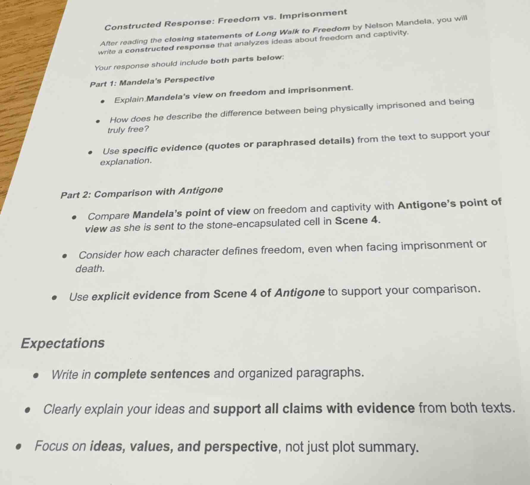 constructed response: freedom vs. imprisonment after reading the closin…