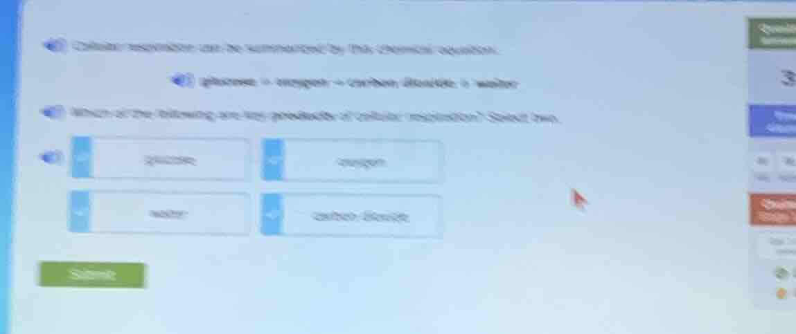 cellular respiration can be summarized by this chemical equation: gluco…