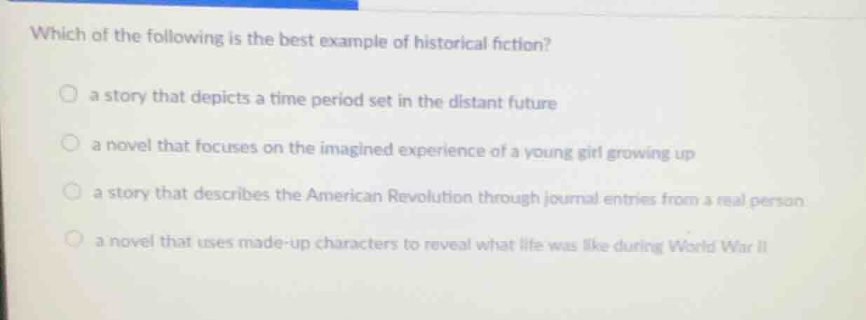 which of the following is the best example of historical fiction? a sto…