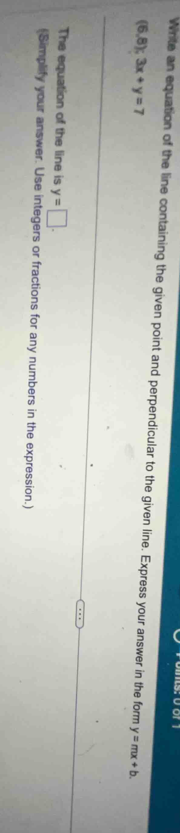 write an equation of the line containing the given point and perpendicu…