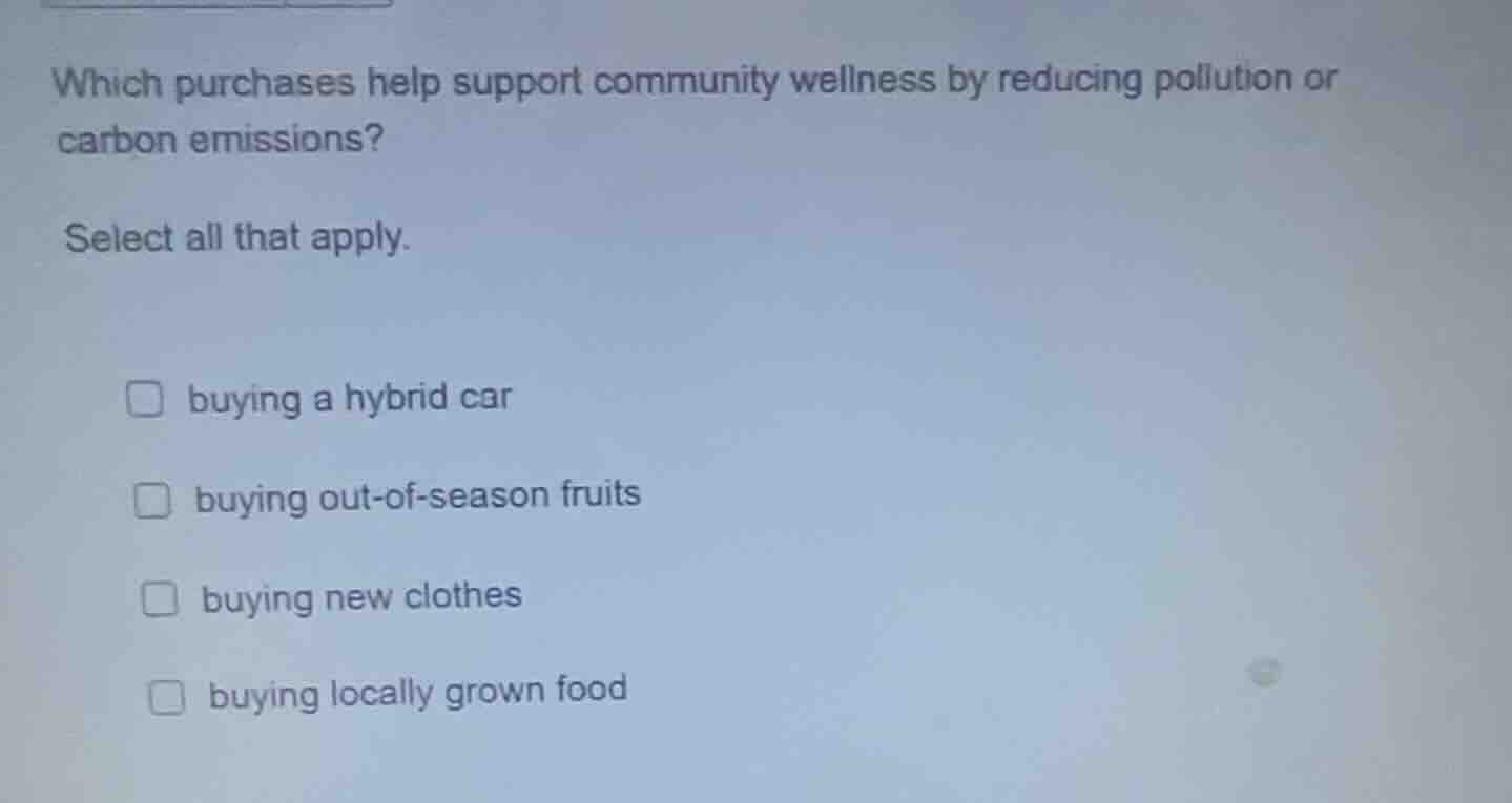 which purchases help support community wellness by reducing pollution o…