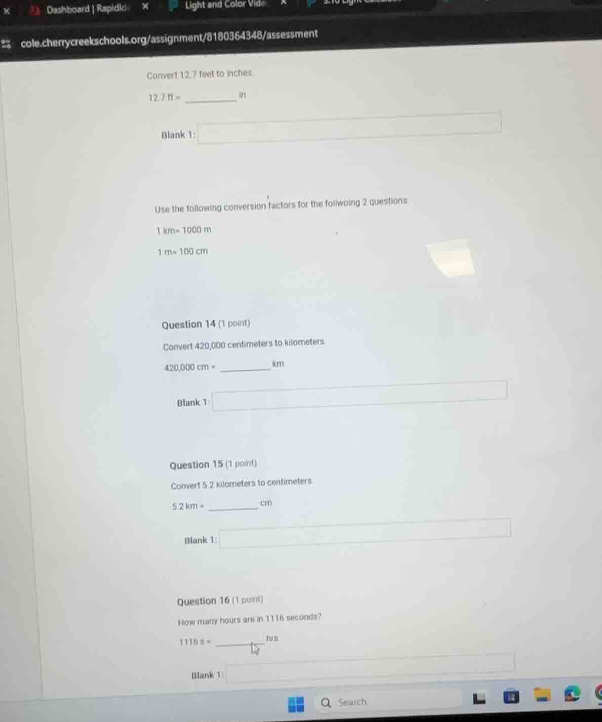 convert 12.7 feet to inches 12.7 ft = ______ in blank 1: use the follow…
