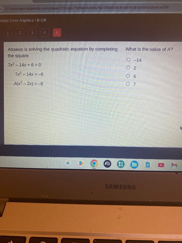 atraeus is solving the quadratic equation by completing the square. $7x…
