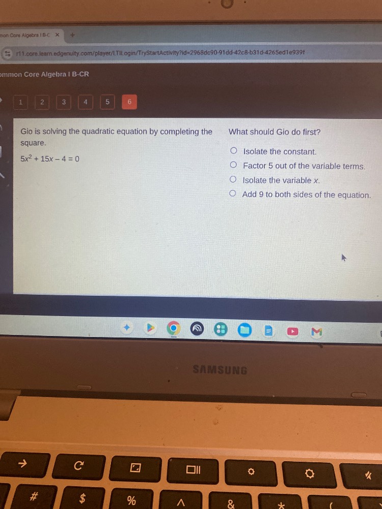 gio is solving the quadratic equation by completing the square. $5x^2 +…
