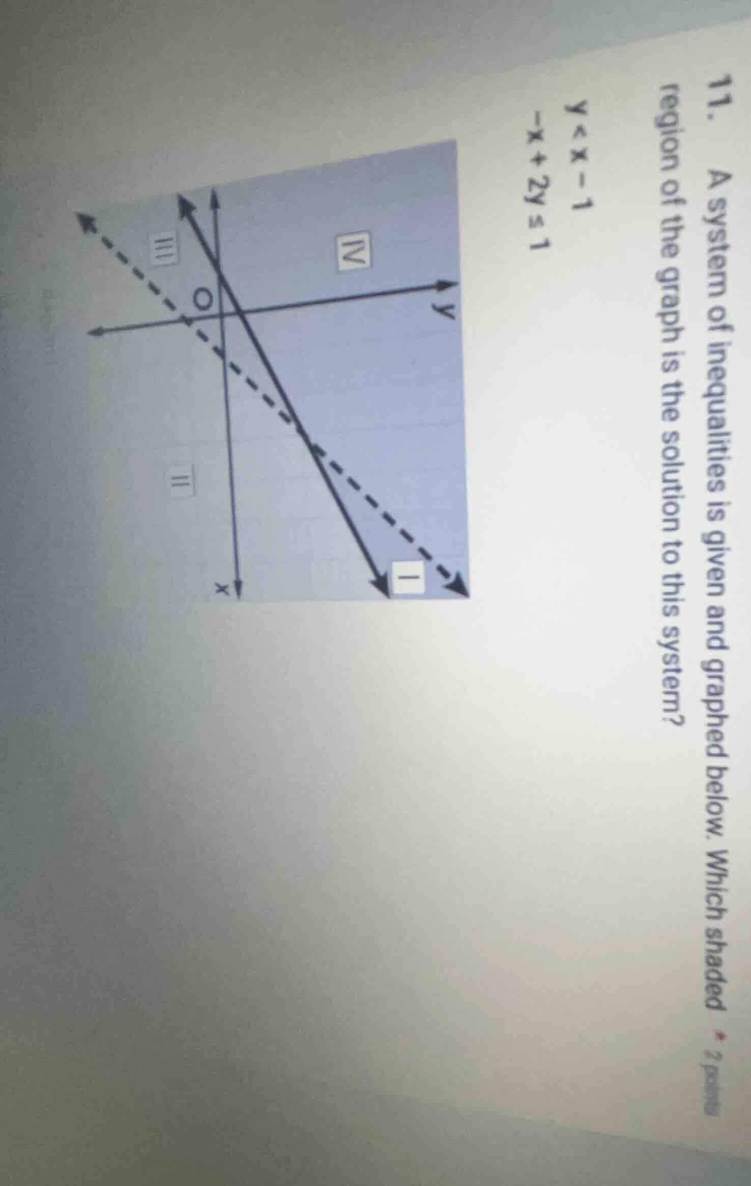 11. a system of inequalities is given and graphed below. which shaded r…