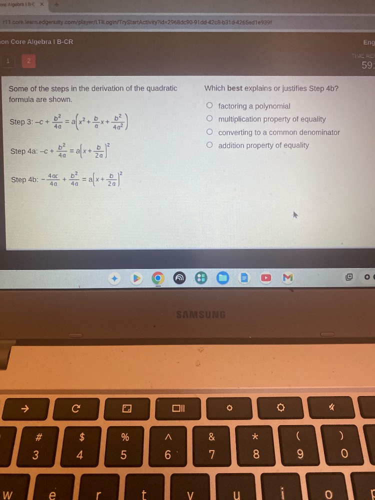 some of the steps in the derivation of the quadratic formula are shown.…