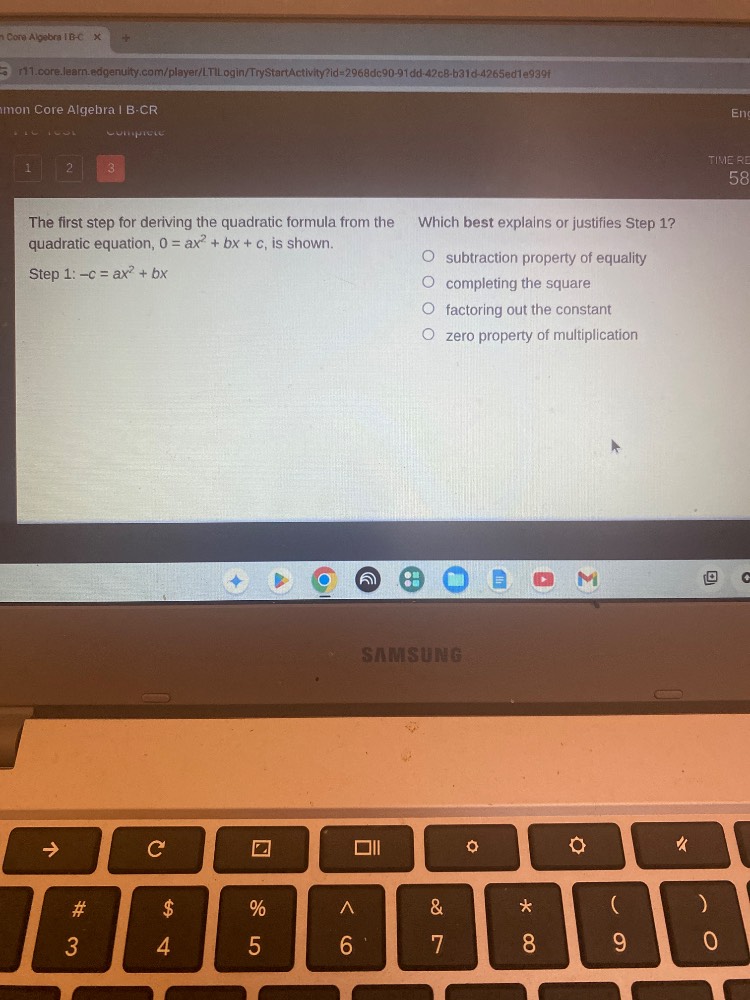 the first step for deriving the quadratic formula from the quadratic eq…