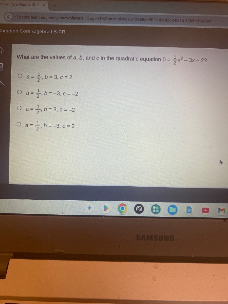 what are the values of a, b, and c in the quadratic equation $0 = \\fra…